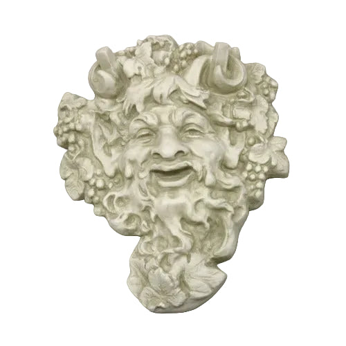 Green man wall plaque with ornate, classical European design, featuring a bearded face surrounded by leaves and grape clusters.