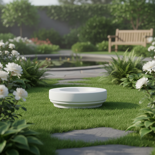 Classical Greek-style round pedestal base with simple, clean lines and subtle, traditional architectural detailing. Side Angle
