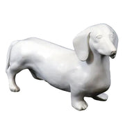 Dachshund figurine with smooth, classical lines and subtle old world European sculptural details Side View