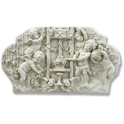 Baroque wall plaque featuring ornate cherubs, grapevines, and classical motifs in an old world European relief style. Side View