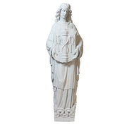 Classical old world European statue of a robed figure holding an ornate candelabrum, featuring intricate Baroque detailing.