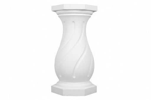 Ornate classical pedestal with a fluted, swirling design and octagonal base, inspired by old world European architectural style.