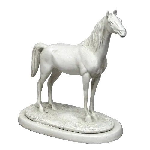 Classical horse statue with ornate detailing, standing on an oval base, inspired by old world European and Renaissance styles