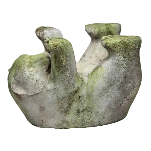 Bear-shaped planter in an old world European style with weathered, mossy patina and playful, whimsical pose.