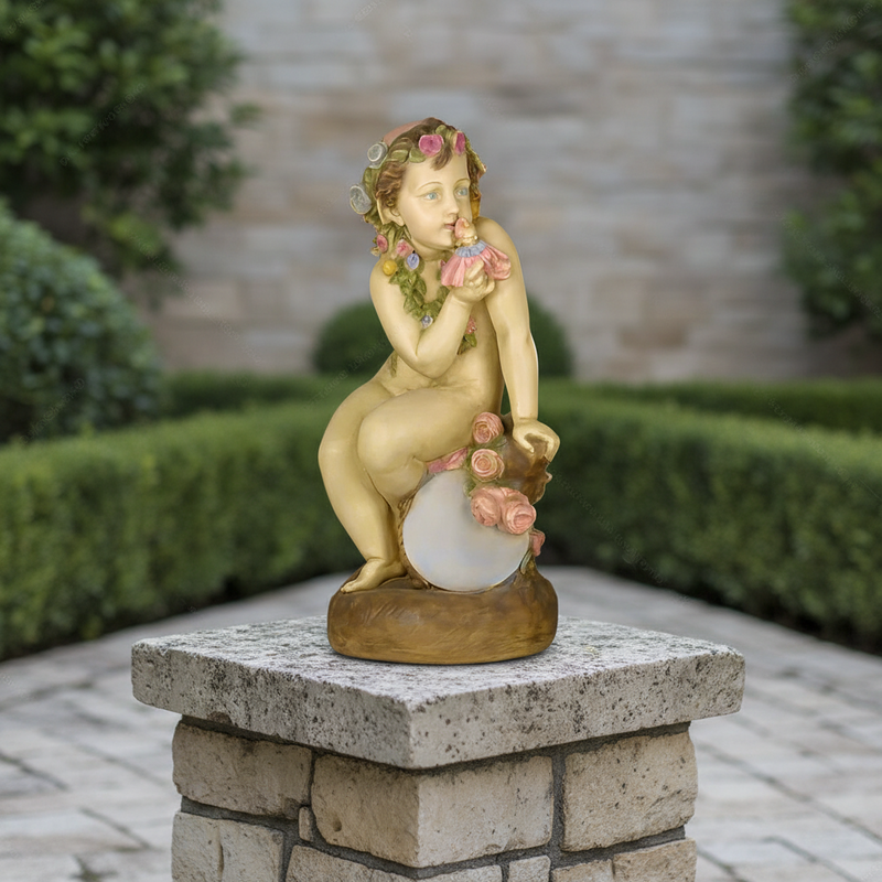 Floral Cherub With Garland Garden Statue (34-Inch)