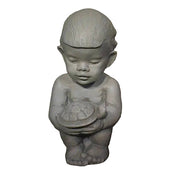 Cherub-like classical statue of a child holding a turtle, featuring soft facial features and subtle old world European detailing.