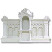 Ornate old world European altar with classical arches, domed canopy, and intricate Baroque architectural detailing. Side Angle