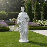 Classical Renaissance-style male saint statue with flowing robes, detailed facial features, and an ornate, old world European design. Different Angle