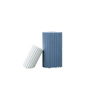 Fluted cylindrical containers with vertical grooves, inspired by classical Greek architectural columns, minimalist and sculptural design. Side View