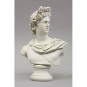 Classical Greek-style bust with ornate drapery and detailed hair, featuring a serene, idealized facial expression. Different Angle
