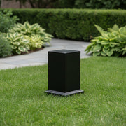 Square pedestal with classical, old world European style and simple, clean lines on a stepped base. Side Angle