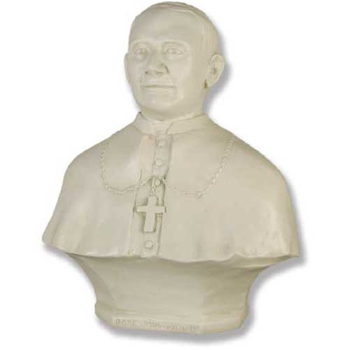 Bust of a cleric in classical old world European style with ornate cross necklace and detailed Renaissance-inspired garment.