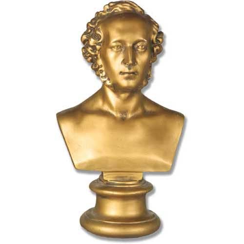 Classical old world European bust with ornate detailing and Baroque-inspired features on a pedestal base.