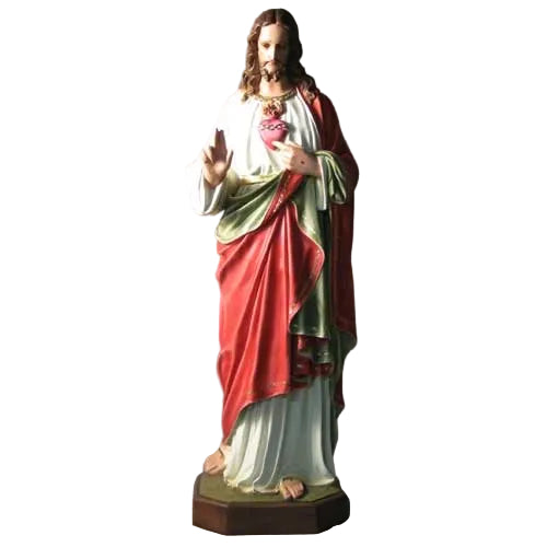 Sacred Heart of Jesus statue in classical Renaissance style, featuring ornate robes and detailed facial expression, standing on a pedestal. Side View