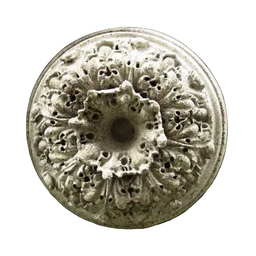 Ornate round medallion with intricate Baroque floral motifs and classical old world European detailing in symmetrical relief.