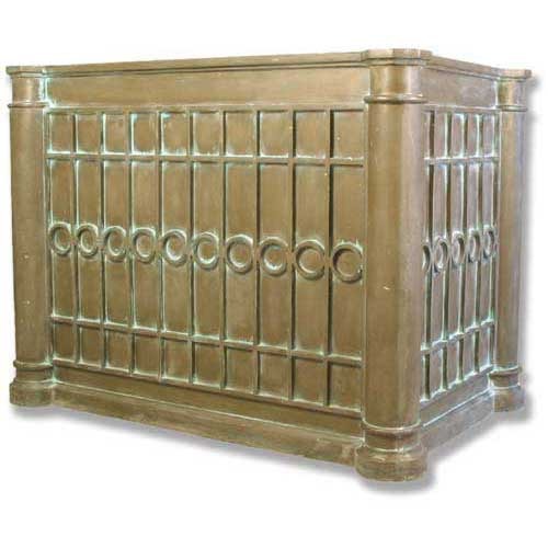 Rectangular planter with classical old world European design, featuring ornate columns and geometric Baroque-style detailing.