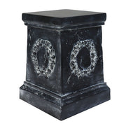 Square pedestal with ornate classical wreath relief, featuring old world European and Baroque-inspired architectural detailing. Other Angle