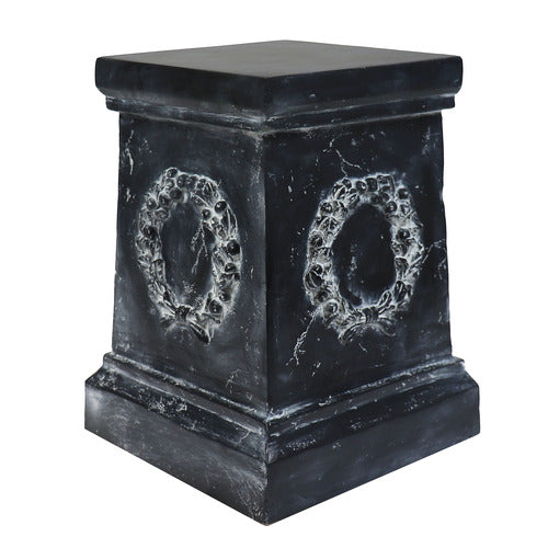 Square pedestal with ornate classical wreath relief, featuring old world European and Baroque-inspired architectural detailing. Other Angle