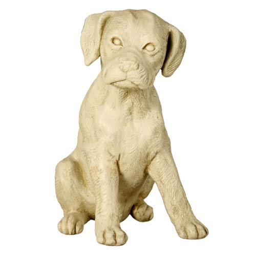 Sitting dog statue with classical old world European style, featuring detailed fur texture and lifelike, expressive features.