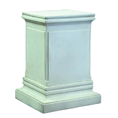 Classical pedestal with clean lines, paneled sides, and ornate molding in an old world European architectural style.