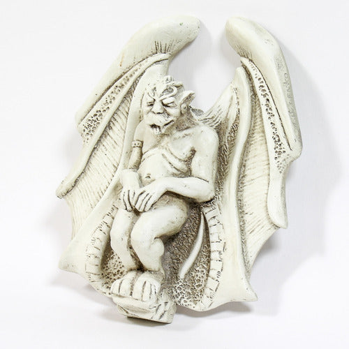 Gothic gargoyle statue with bat-like wings, crouched posture, and ornate old world European detailing. Other Angle