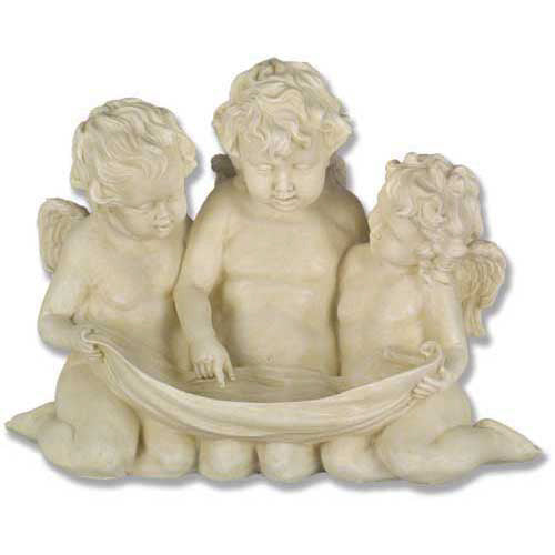 Three ornate Baroque cherubs with wings kneeling together, holding a draped cloth, featuring classical old world European details.