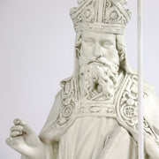 Baroque-style bishop statue with ornate robes, detailed staff, and intricate old world European religious motifs Additional Angle