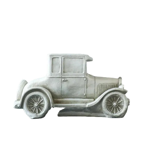 Vintage car sculpture with old world European charm, featuring ornate classical detailing and a nostalgic, early 20th-century design. Side View