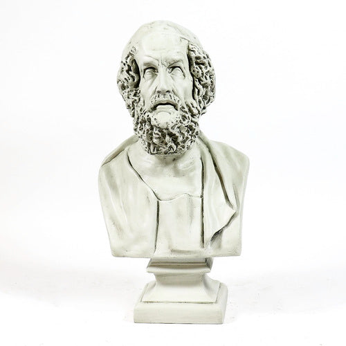 Classical Greek-style bust sculpture with ornate hair detail, shown from the back on a square pedestal base. Other Angle