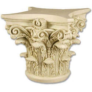 Corinthian column capital with ornate acanthus leaves and volutes in classical old world European architectural style.