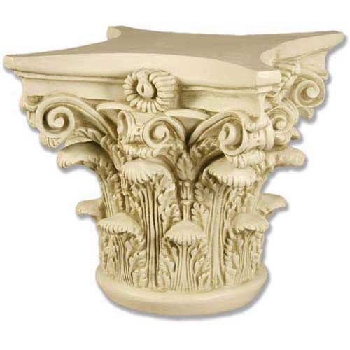 Corinthian column capital with ornate acanthus leaves and volutes in classical old world European architectural style.