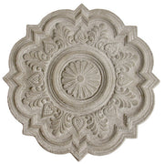 Ornate old world European ceiling medallion with classical floral and scrollwork details in a symmetrical, Baroque-inspired design.