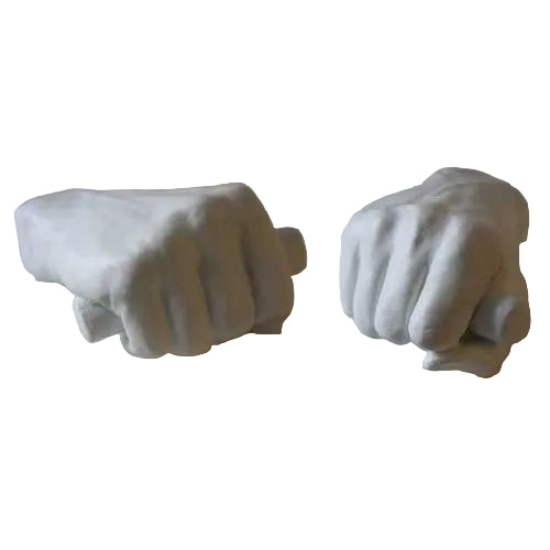 Classical sculpted hands in a clenched pose, inspired by Renaissance and old world European artistic styles, with detailed, lifelike form.