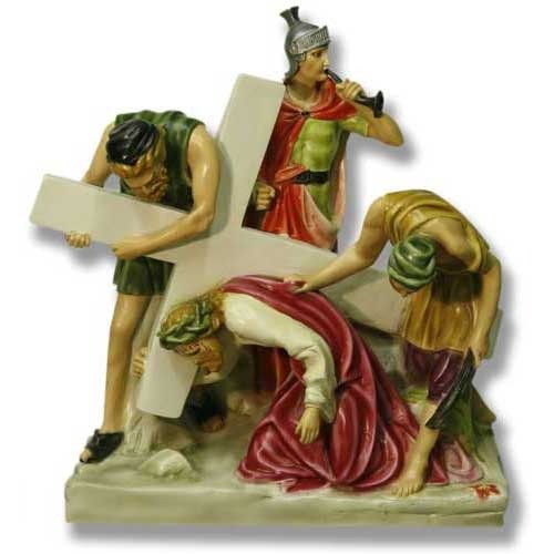 Custom Painted Jesus Falls The 1St Time Station 3 Outdoor/Indoor Statue - Bella Statues