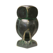 Owl sculpture with simplified, classical lines and subtle old world European influence, featuring stylized, rounded features. Side View