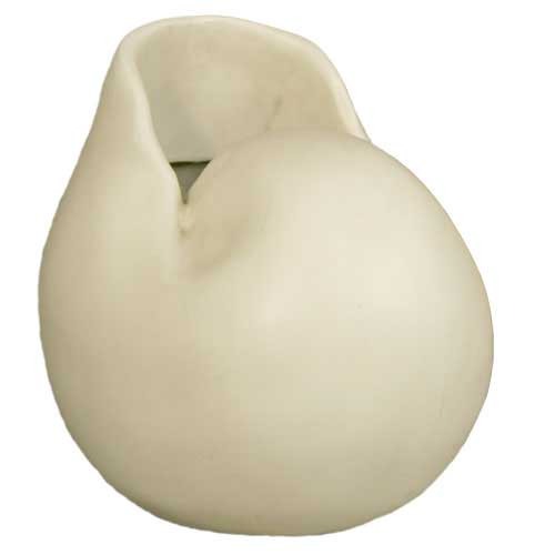 Sculptural vase with a rounded, organic form and a softly folded rim, featuring minimalist, old world European design influences.