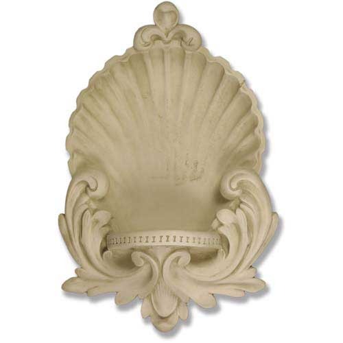Ornate wall-mounted shell sconce with classical old world European and Baroque detailing, featuring scrollwork and fleur-de-lis accents.