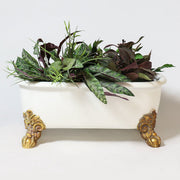 Clawfoot bathtub with ornate, Baroque-style gold feet and classical old world European design. Different Angle
