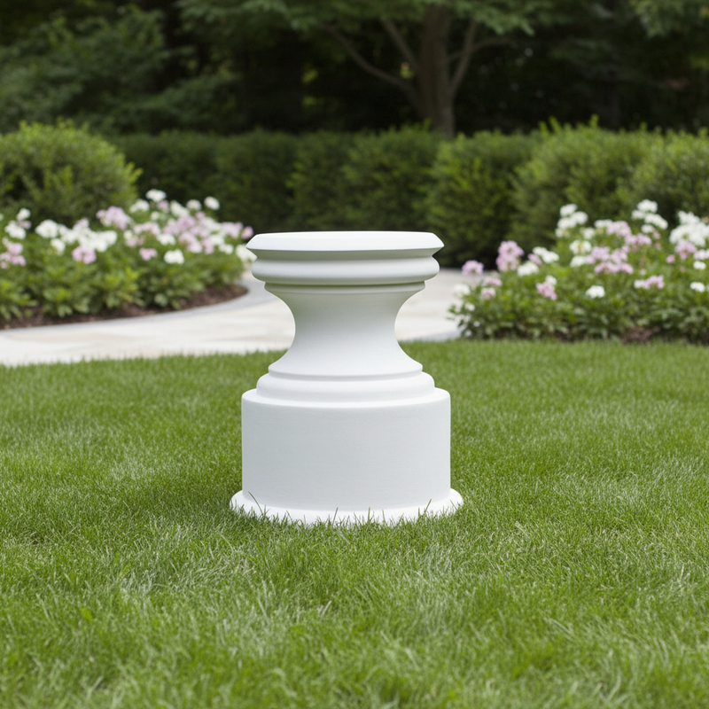 Classical architectural baluster with a rounded, ornate profile and old world European design, featuring Baroque-inspired detailing. Side Angle