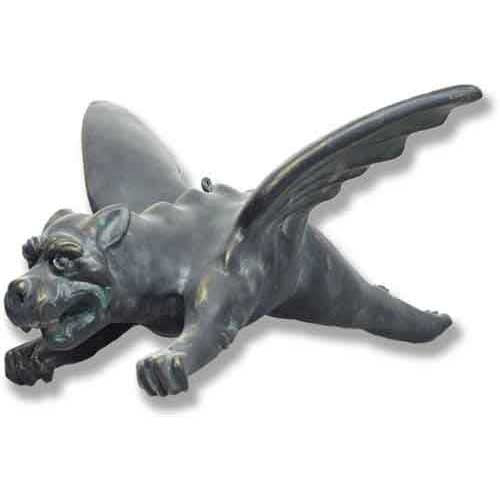 Winged gargoyle in a crouching pose with fierce expression, featuring ornate medieval Gothic and old world European detailing.