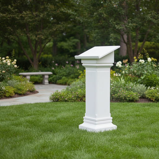 Classical pedestal lectern with clean lines, square base, and slanted top, featuring old world European architectural style. Side Angle