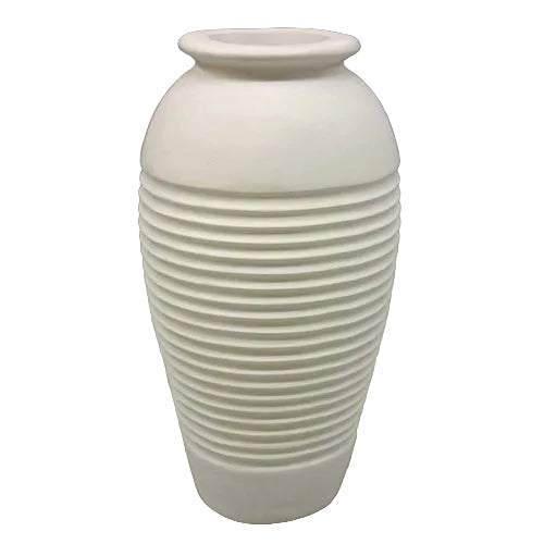 Classical urn with ribbed detailing and a rounded lip, inspired by old world European and Greek architectural styles.
