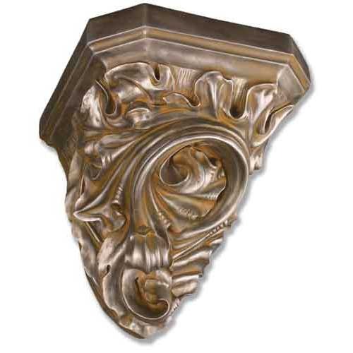Ornate wall bracket with swirling Baroque scrollwork and classical old world European detailing in an elaborate, sculpted design.