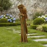 Parrot sculpture perched on a branch, featuring ornate old world European detailing and classical artistic style. Side Angle