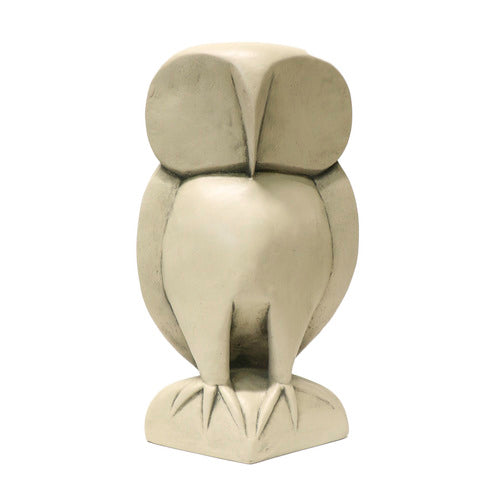 Owl sculpture with simplified, classical lines and subtle old world European influence, featuring stylized, rounded features. Different Angle