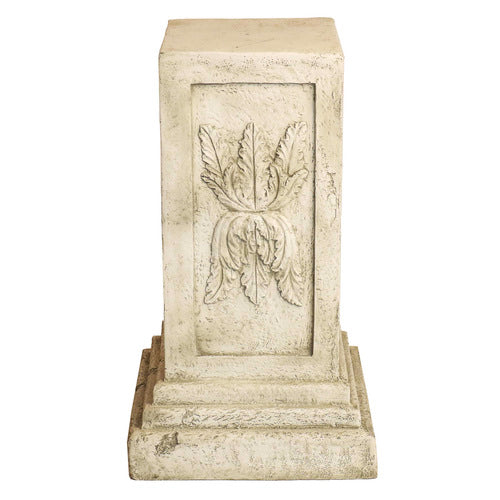 Classical Greek bust of a bearded warrior in a helmet on an ornate pedestal with carved acanthus leaf details. Different Angle