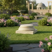 Classical pedestal base with stepped, rounded layers and square foundation, featuring old world European architectural style. Side Angle
