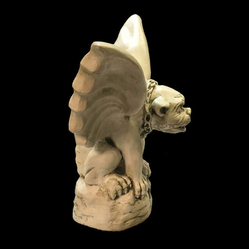 Gothic gargoyle statue with outstretched wings, fierce expression, and ornate chain detail in medieval European style. Different Angle