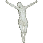 Crucifix sculpture featuring a classical, old world European design with detailed, Renaissance-inspired anatomical features.