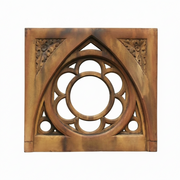 Gothic architectural panel with ornate quatrefoil and pointed arch design, featuring intricate old world European detailing.